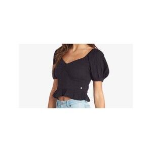 Anna Grace Black Puff Sleeve Peplum Crop Top Women’s Medium Peasant Cottagecore